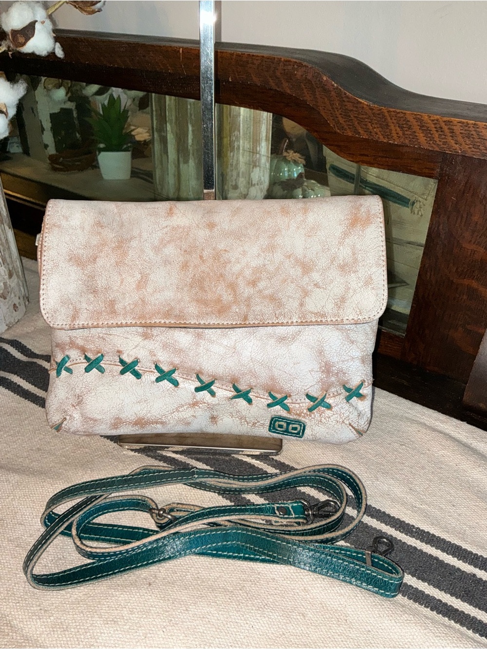 Bed Stu Cleo Crossbody Shoulder Bag Nectar Lux Arctic Teal Rustic MSRP $209